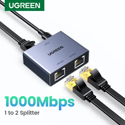 UGREEN 이더넷 어댑터 랜 커넥터, PC 노트북 TV 박스 라우터용 스위치 커플러, 1000Mbps RJ45 분배기, 1-2