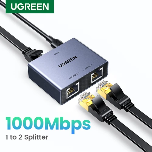UGREEN-divisor RJ45 de 1000Mbps, adaptador Ethernet 1 a 2, conector Lan, acoplador de interruptor divisor rj45 para PC, portátil, TV Box, enrutador