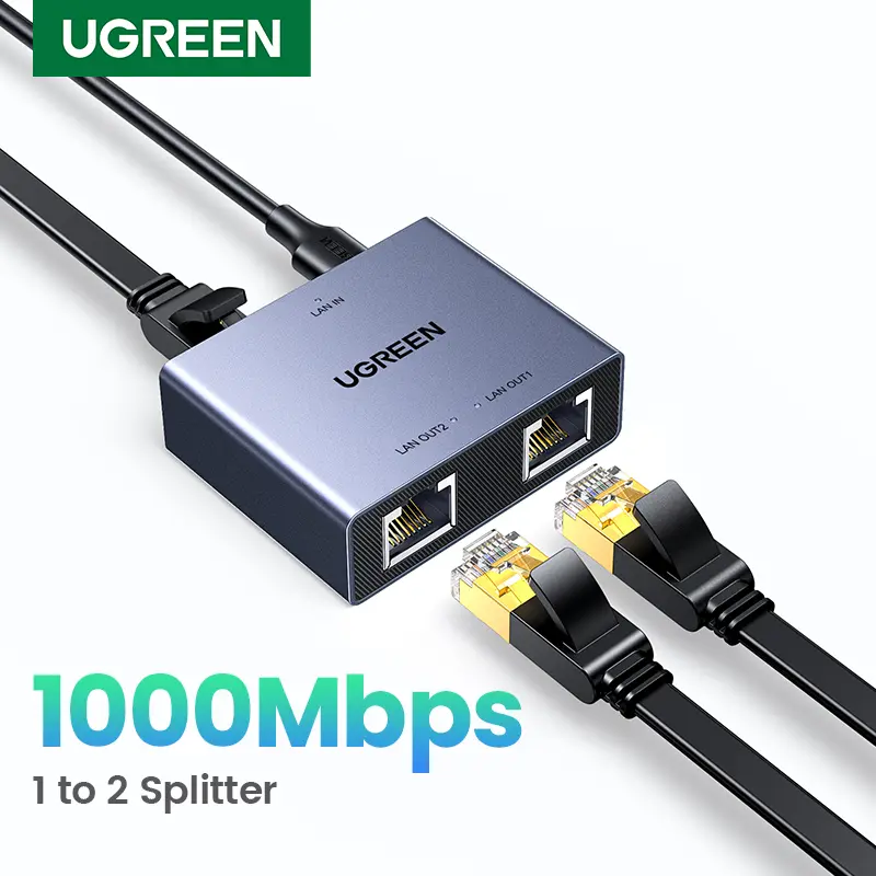 UGREEN 1000Mbps RJ45 Splitter 1 to 2 Ethernet Adapter  Lan Connector rj45 Splitter Switch Coupler for PC Laptop TV Box Router
