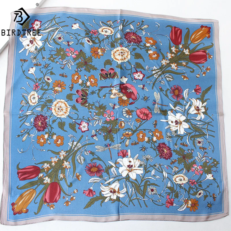 

Birdtree 100%Real Silk Women Elegant Scarf Art Floral Print 2024 Spring New Fashion Scarves Gifts Small Kerchief A41421QM