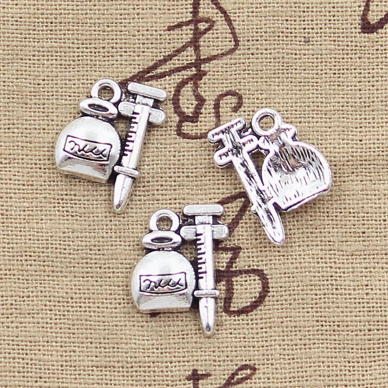 15pcs Charms Injector Medicine Doctor 18x14mm Antique Silver Color Pendants Making DIY Handmade Tibetan Finding Jewelry