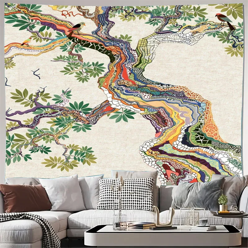 Large Bohemian Abstract River Valley Forest Tapestry Wall Hanging Jungle Nature Decor Canvas Art for Living Room Bedroom Home Gi