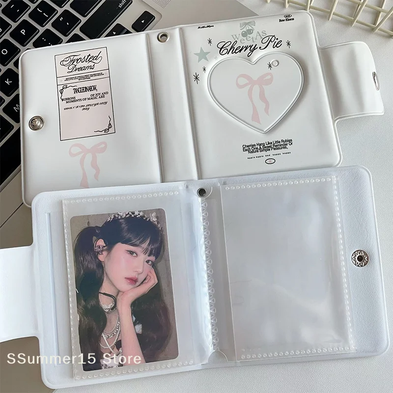 【R】Kpop Photocards Binder Sweet Bow Photo Album Mini Photocard Holder 3 Inch Love Heart Picture Storage Case