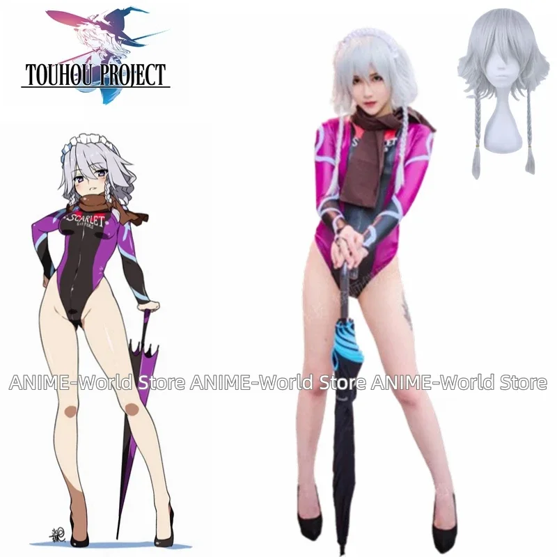 Anime   izayoi sakuya Race car Jumpsuit Rose red Dress costume Cosplay Wig Custom size DF