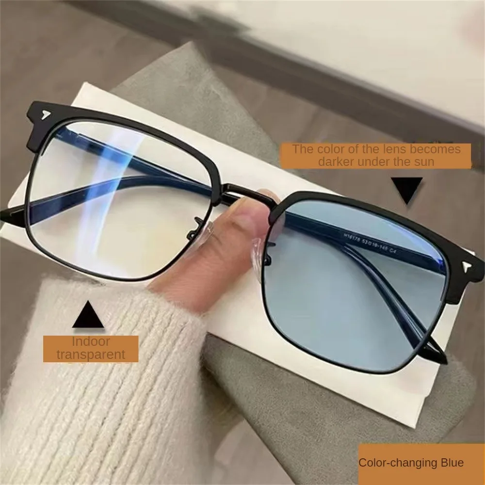 Anti-blue Light Glasses Men's Retro Color-changing Finished Mirror Woman Fashion Square Eyewear Optical Frame Computer Goggles