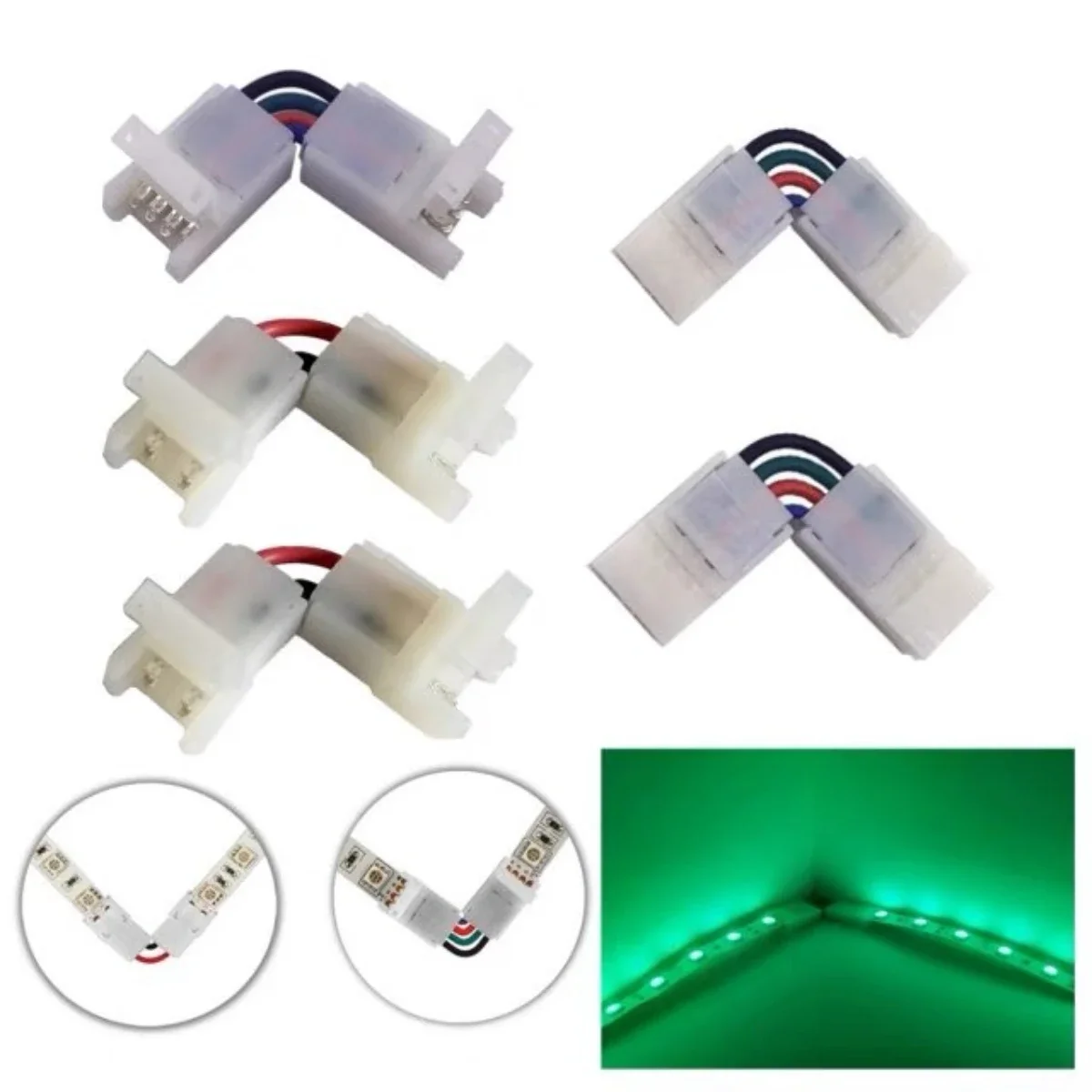 LED Connector 2 3 4 Pin 8mm 10mm Strip To Wire Terminal L Shape Right Angled Connector for 2835 3528 5050 5730 RGB LED Strip