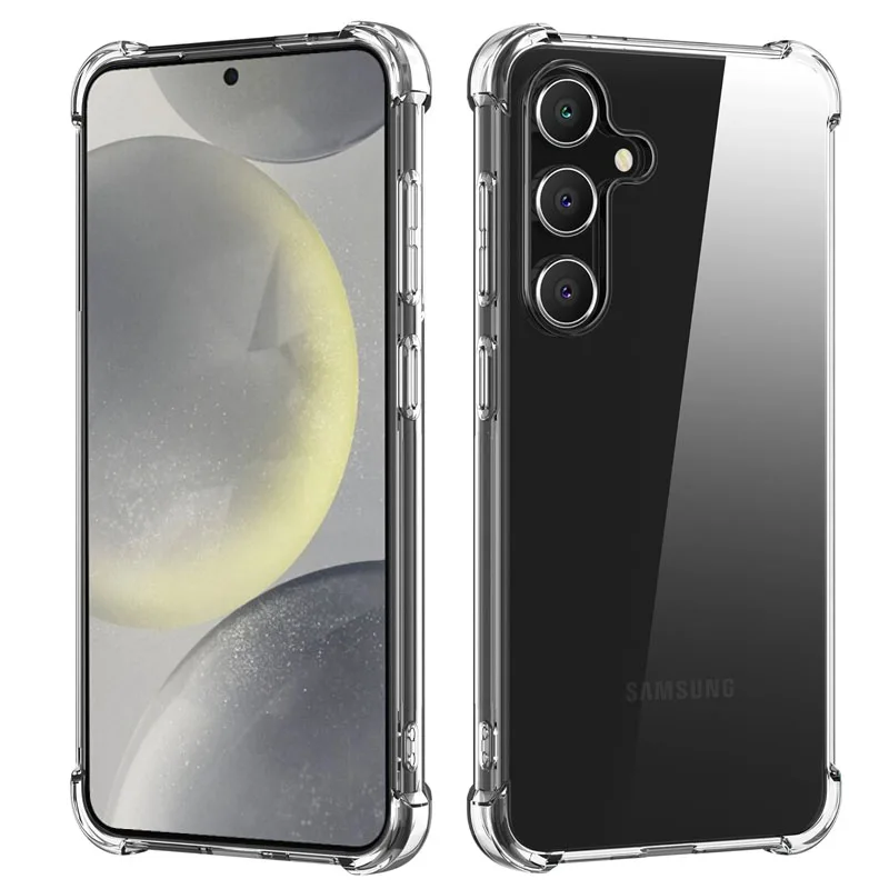 Capa de silicone transparente à prova de choque para Samsung, capa traseira macia, Galaxy S24, S23, S22 Ultra, S21 FE Plus, A14, A24, A54, A05, A15, A25, A35, A55