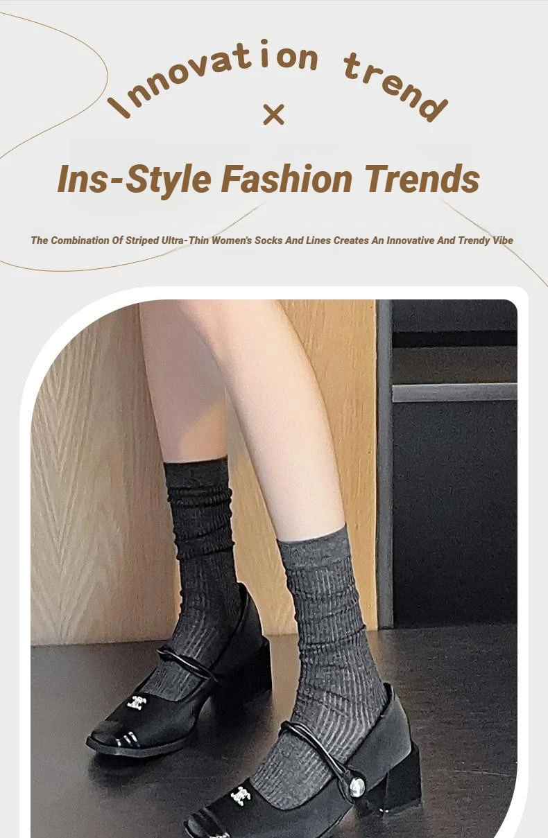Damenmode-Socken, koreanische einfarbige, gestreifte Wadensocken, schlicht, für Frühling und Sommer, atmungsaktiv, bequem, Stapelsocken, mittelgroß bis klein – Detail 11