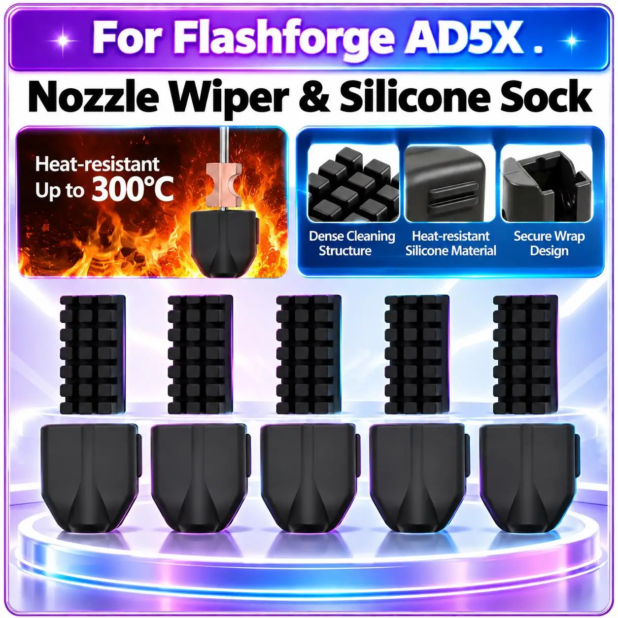 Silicone Sock Nozzle Wiper Brush for Flashforge AD5X Hotend High Temperature Thermal Insulation Cover Sleeve 3D Printer Parts