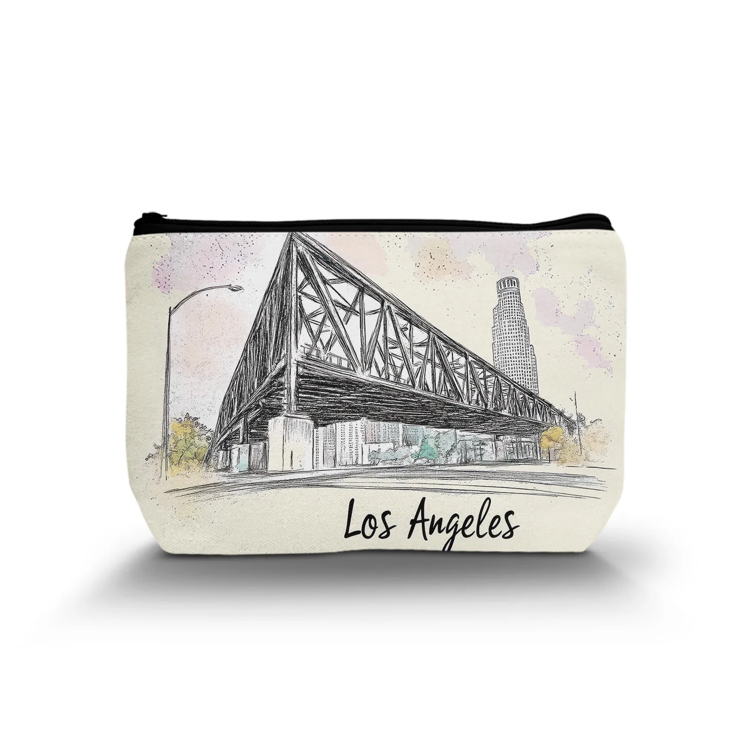 1Pc Landscape Makeup Bag Cosmetic Bag Los Angeles Gifts Los Angeles Souvenirs Funny Los Angeles Travel Outdoor 8.66X5.51Inch