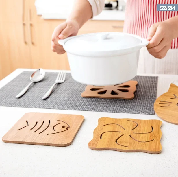 New Cute Shape Wooden Anti-slip Table Mat Heat Pad Insulated Hot Pot Mat Kitchen Placemats Insulation Mats