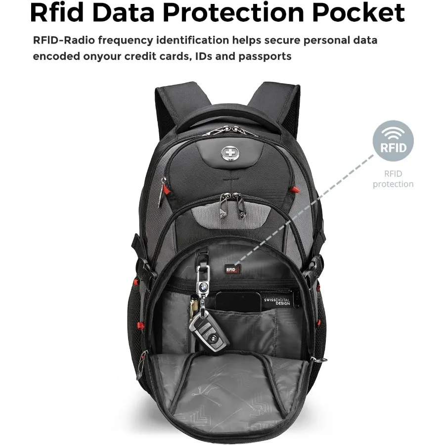 Swissdigital Design Laptop-Rucksack mit USB-Ladeanschluss, Reiserucksack, passend für 15,6-Zoll-Computer, 31 l College-Schulrucksack