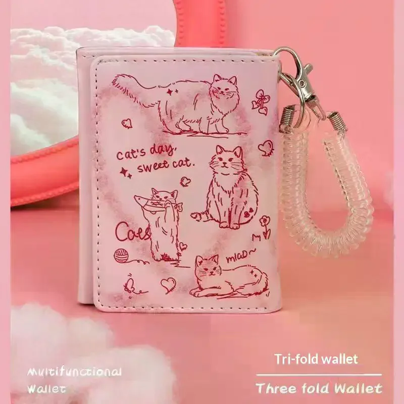 /HTF/Cat Printed Card Wallet With Multiple Card Slots And Matching Pendant Perfect For Overseas Travel Daily Use Kawaii