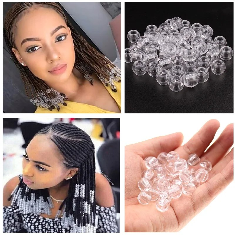 50 sztuk / partia 12MM Przezroczyste koraliki do włosów z żywicy 6mm Big Hole Dreadlock Beads For Braid Hair Cuff Akcesoria Metalowy pierścień do włosów