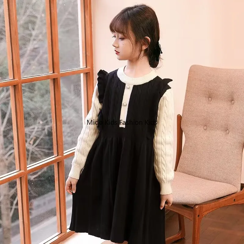 Middle large children autumn  winter new fashion lady sweater dress girls temperament college style long-sleeved knitted dresses