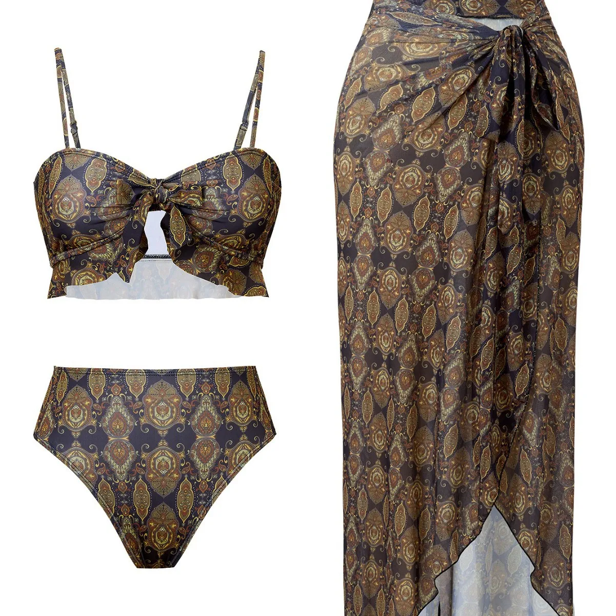 

Bathing Suit Women European And American Fashion Retro Style Bikini Sexy Halter High Waist Belly Cover Thin Split Dress Swimsuit