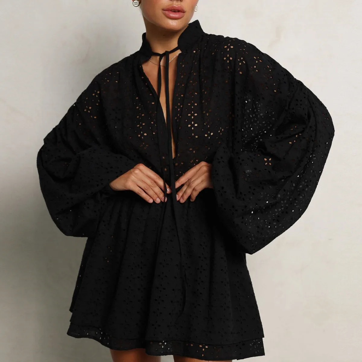 Kwtx elegante sexy noite mini vestido rendas recorte bordado gravata-cintura festa streetwear primavera verão 2025 simples chique