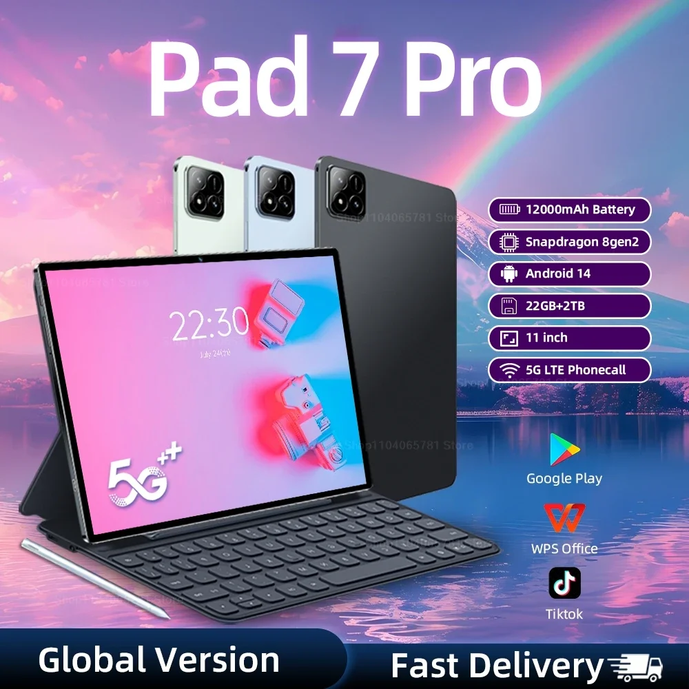 

2025 Global Version Pad 7 Pad Ultra 11 Inch Tablets Android 14 Tab 20000mAh 22GB+2TB HD 5G WIFI Dual SIM Tablet PC with Keyboard