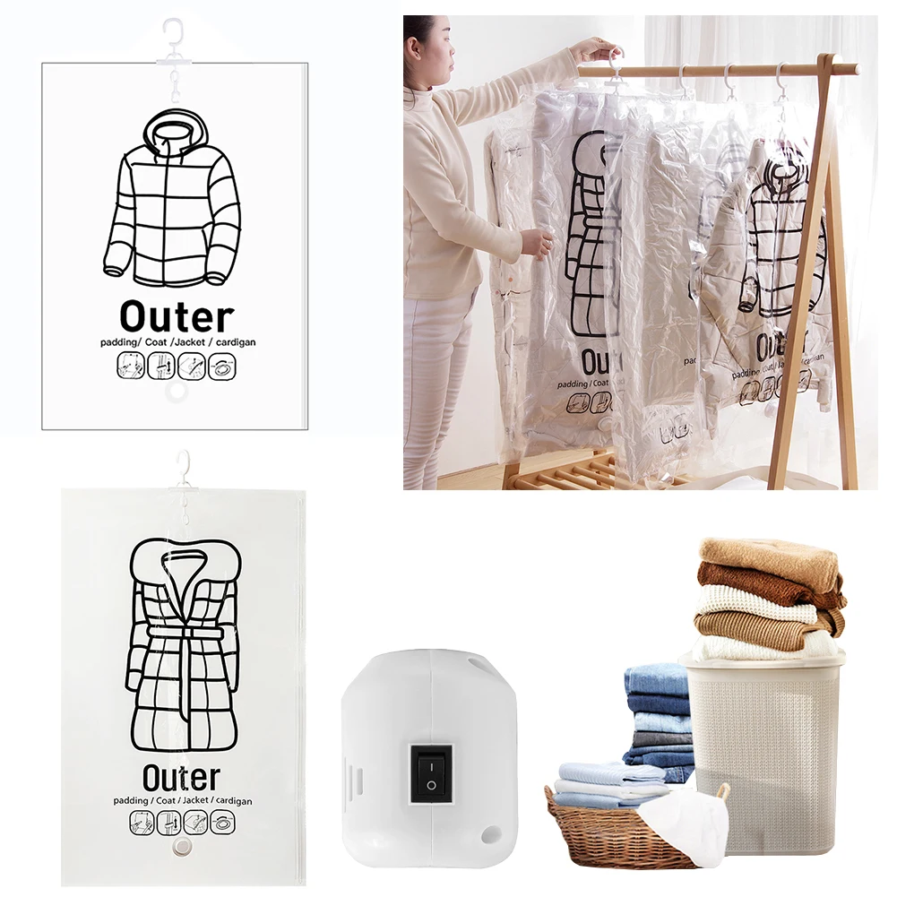 Vacuum Storage Hanging Bag Hanging Compressible Storage Bag Space Saving for Clothes Down Overcoat