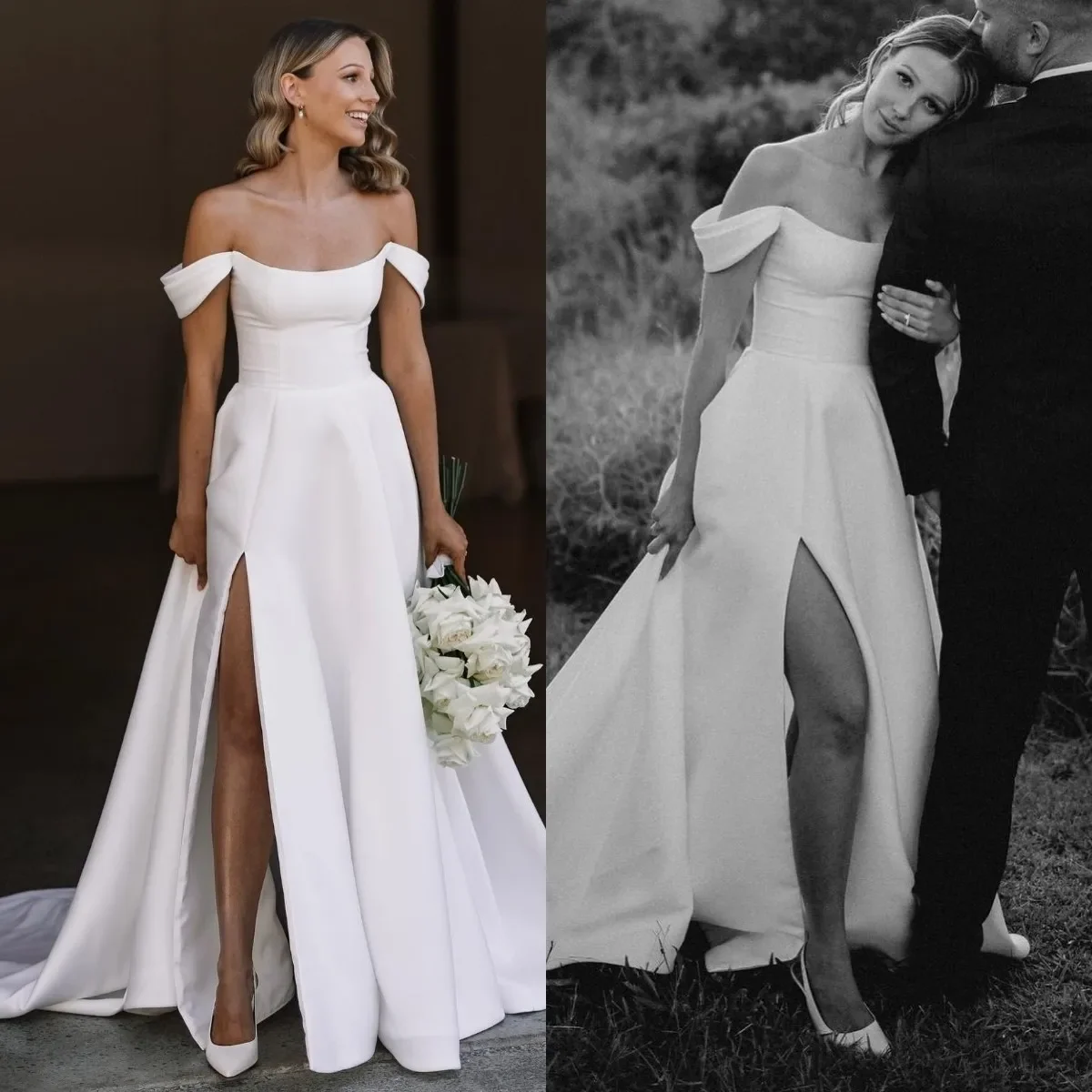 New  A-line bridal dress Sexy minimalist backless side slit with floor length beach Boho elegant bridal party dress