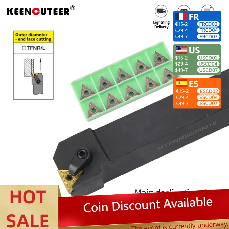 

1pc MTFNR2020K16 MTFNR1616H16 MTFNR2525M16 External Triangul Turning Tool Holder TNMG16 Carbide Inserts Lathe Cutting Tools Set