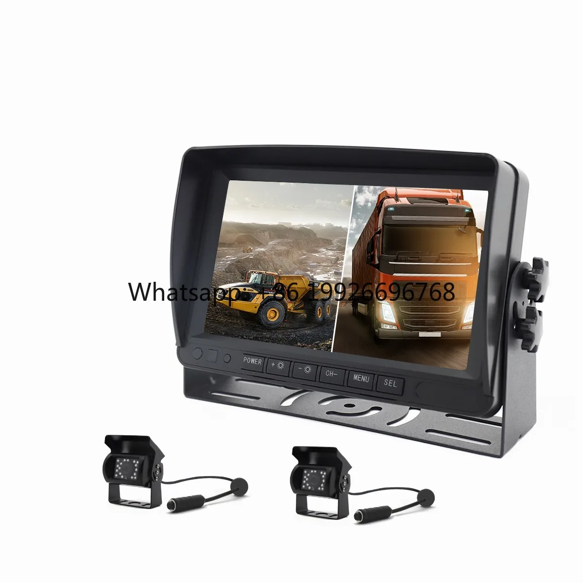 7inch 2CH HD Split Screen Vehicle Monitor with Truck Driving Dash Camera Recorder DVR LCD Monitor for Truck Forklift Bus Van