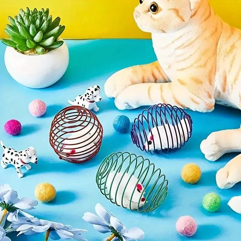 1Pc/3PCS Cat Toy Balls Funny Stretchable Kitten Springs Toys Interactive Caged Rats Rolling Cat Balls Random Color Cat Dog