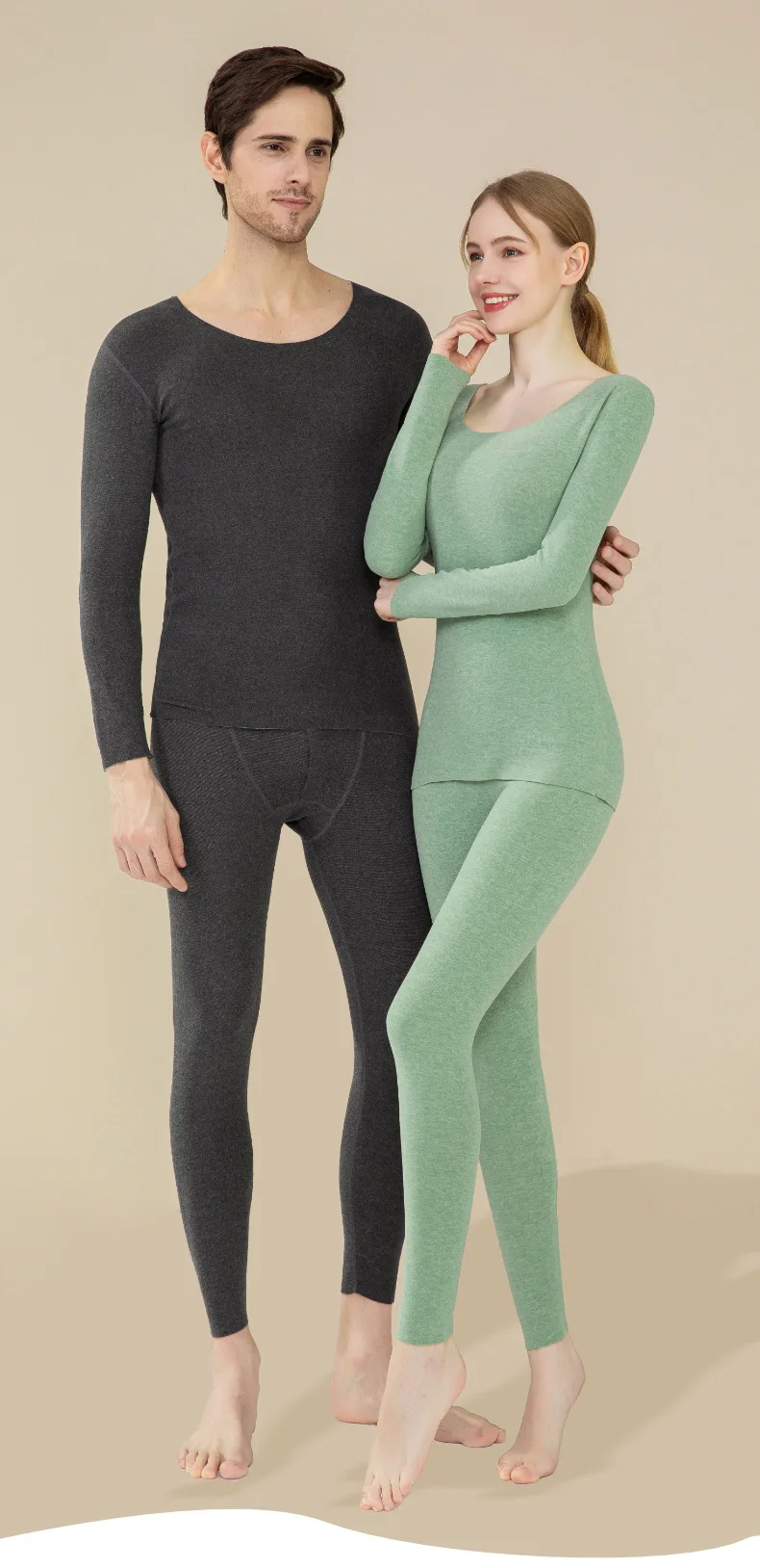 Men's autumn clothes and pants set, AB surface matte bottom shirt, couple's seamless warm underwear, women