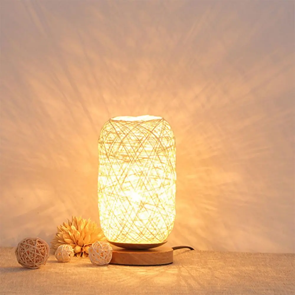 Decor Lighting Wooden Rattan Twine Led Night Light USB Plug Creative Bedside Lamp Romantic Minimalist Table Lamp Bedroom