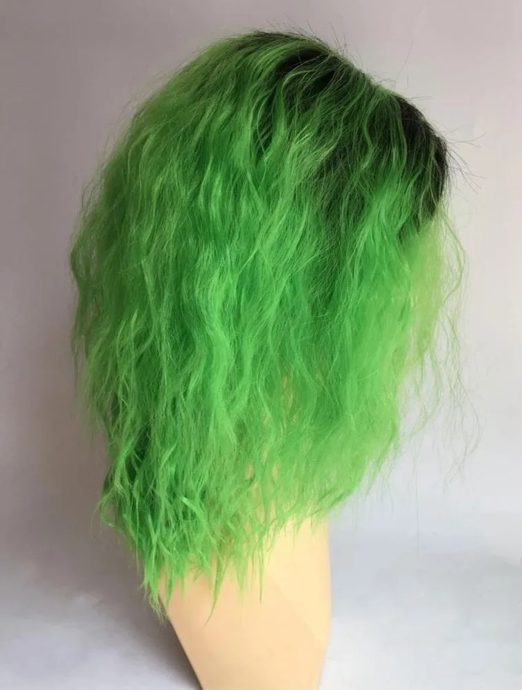 DELUXE VROUWELIJKE JOKER KOSTUUM PRUIK DAMES COSPLAY GROEN GOLVEND