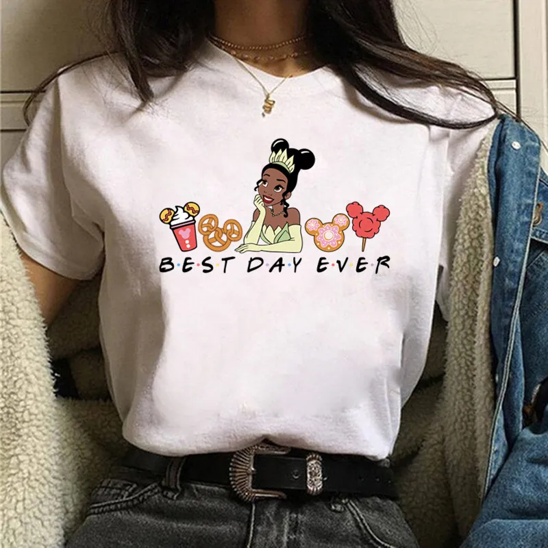 Harajuku Best Day Ever Disney ciuchy koszulka damska księżniczki damskie Sumer ubrania z krótkim rękawem t-shirty bluzki damskie