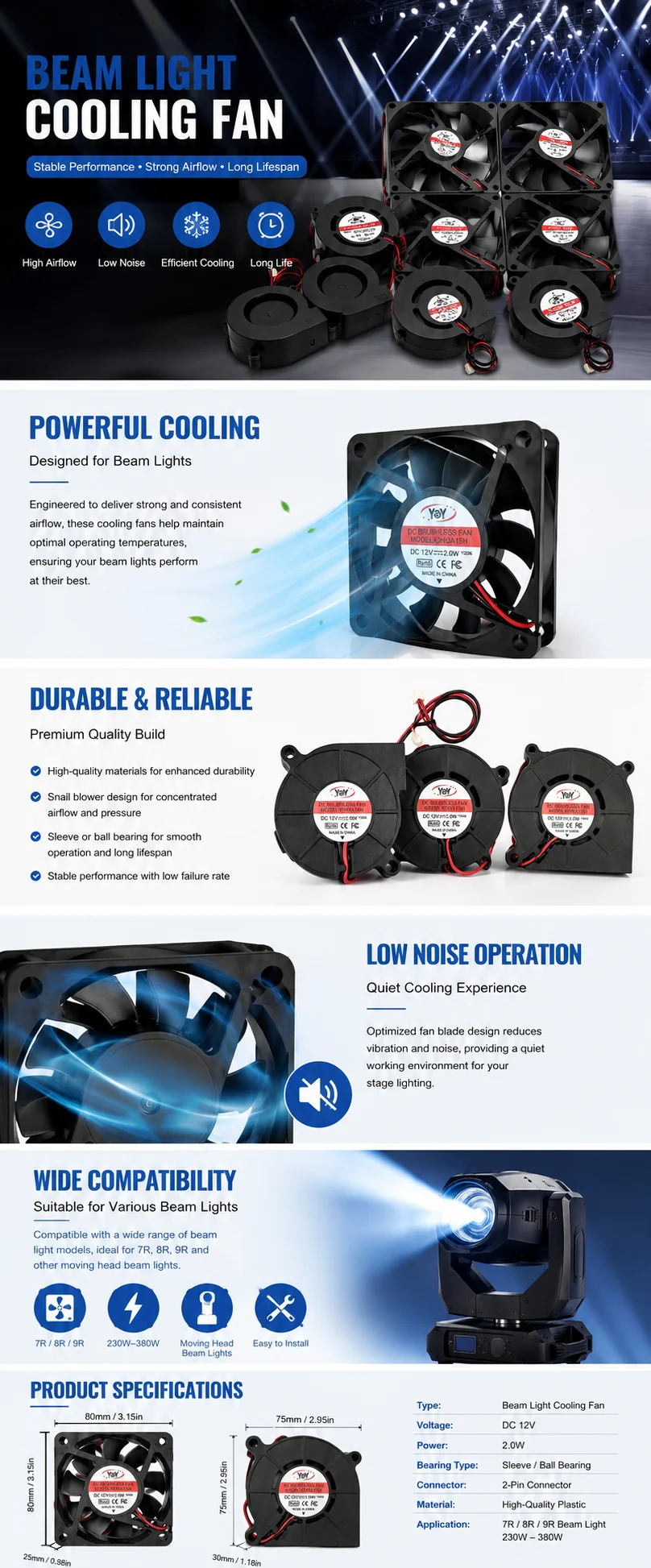 5PCS 10PCS 12V 24V DC Cooling Fan for Stage Lighting Moving Head Beam Light Replacement 7R 9R 15R 17R 200W 230W 250W 280W 350W