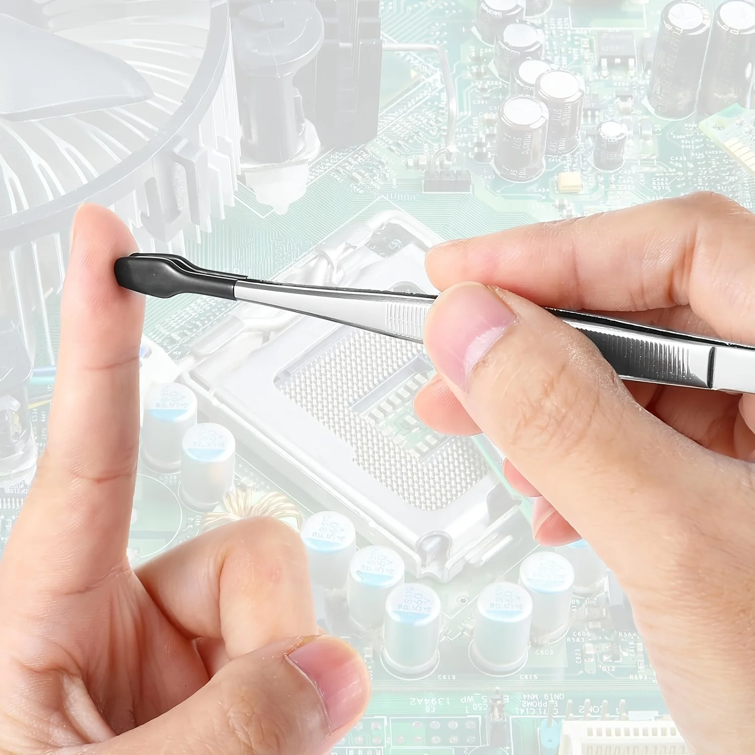 低刺激性ステンレススチールピンセット、シリコンチップ付き、眉毛グルーミングとまつげアプリケーション用、精密フラットチップ、1個