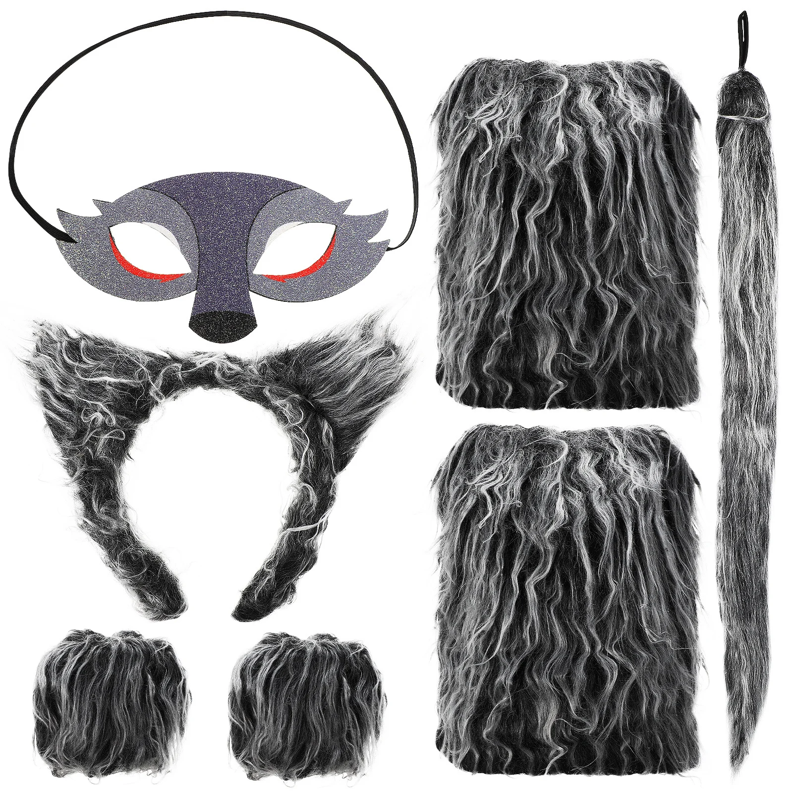 

1Set Wolf Themed Costume Set Comfortable Stretchable Material Includes Ears Gloves Tail for Dress Up Games Fun