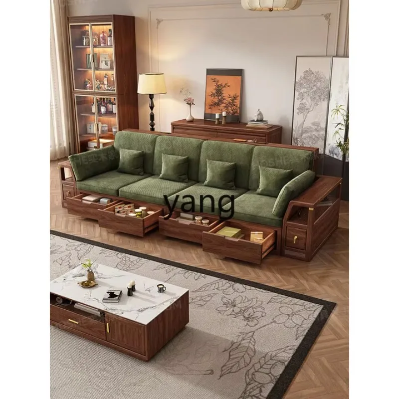LMM antique solid wood sofa living room storage furniture small apartment fabric sofa combination