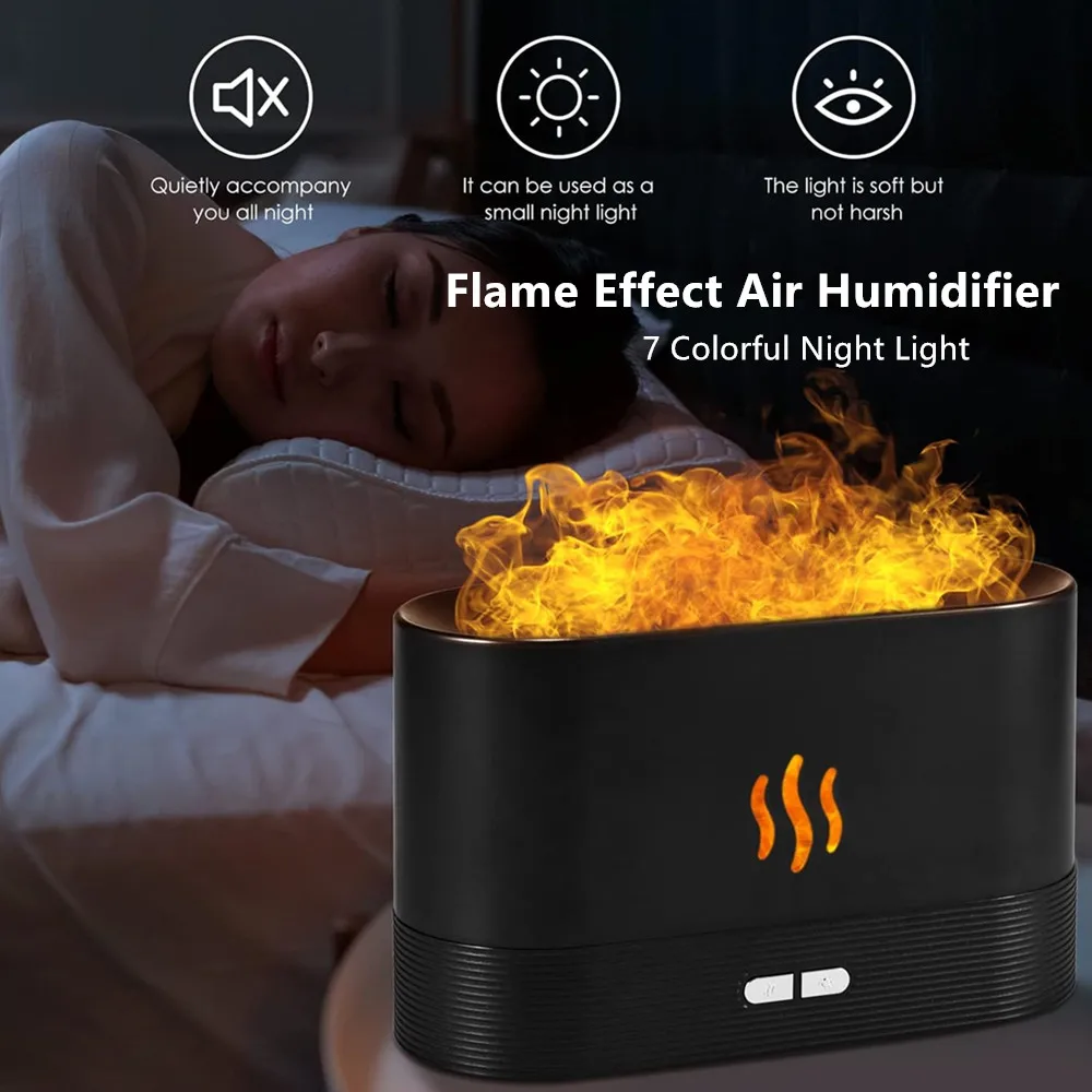 7-kleuren Kleurrijke Vlam Effect Koele Nano Mist Luchtbevochtiger Aromatherapie Diffuser Met Waterloze Auto-Off Bescherming Voor Spa Huis