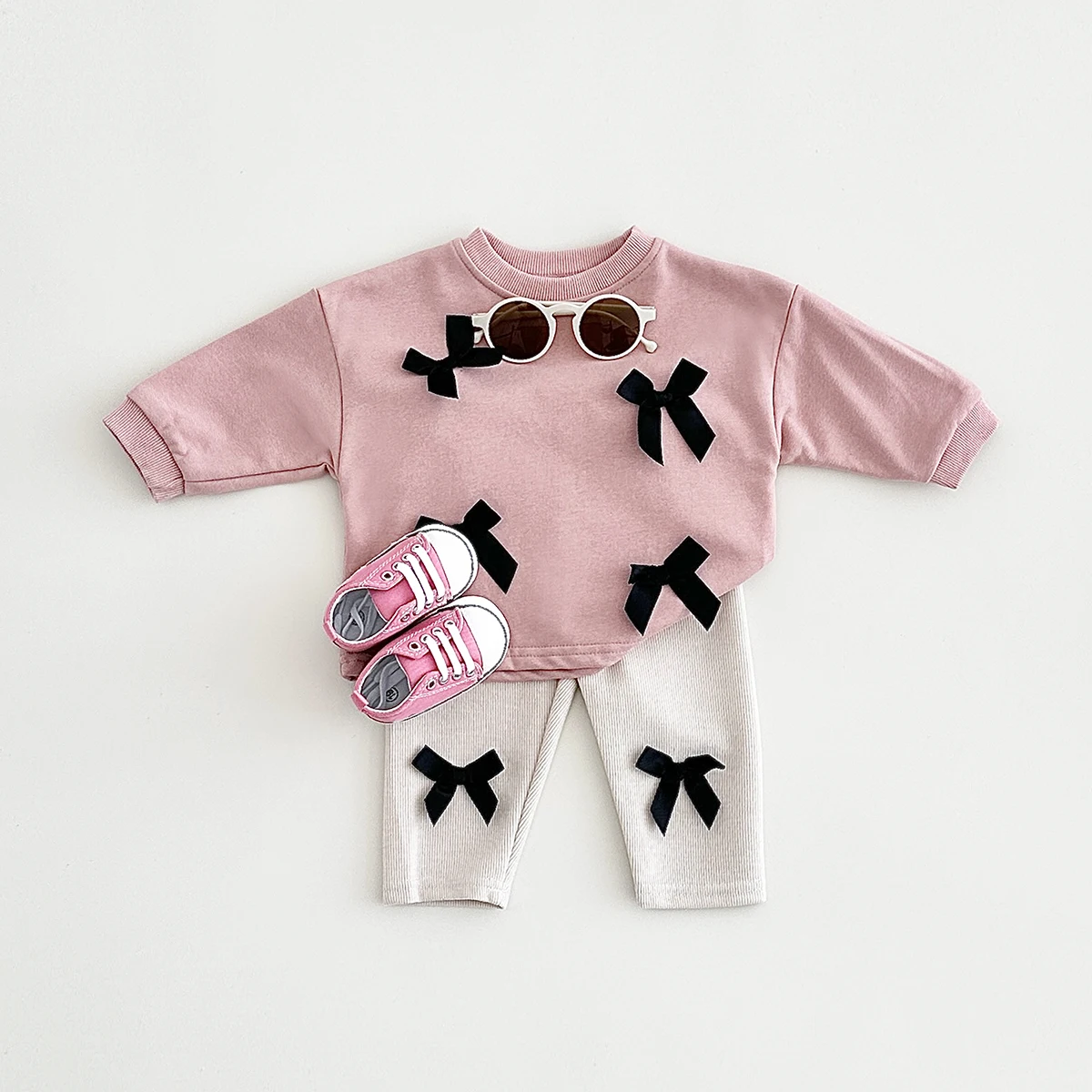 2Pcs Toddler Infant Outfit Baby Girls New Spring Autumn Long Sleeved Bow Top Pullover+Pants Newborn Baby Clothes Sets 0-3Y