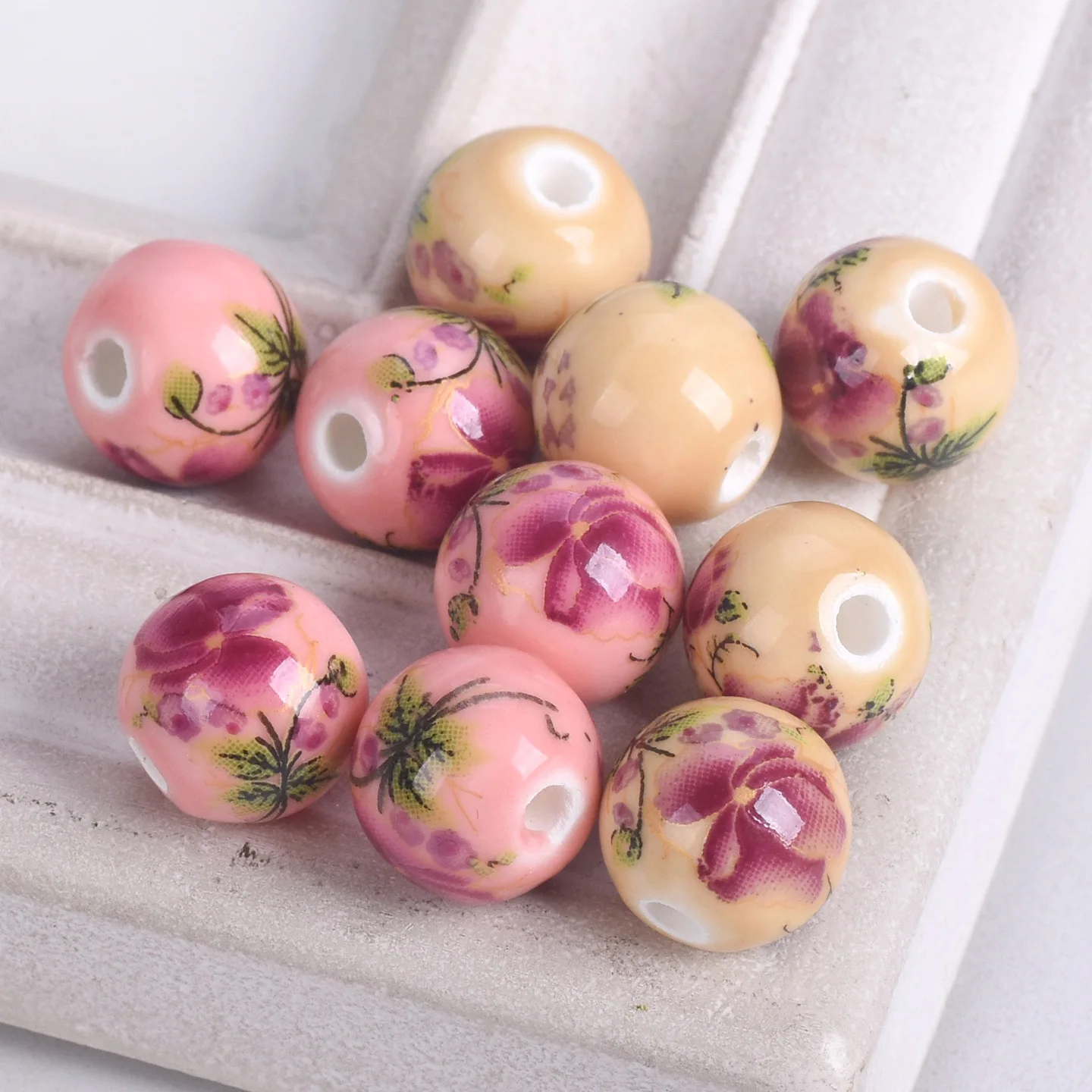 

10pcs Flower Painting 12mm Round Ceramic Porcelain Loose Beads For Jewelry Making DIY Bracelet Earring Findings