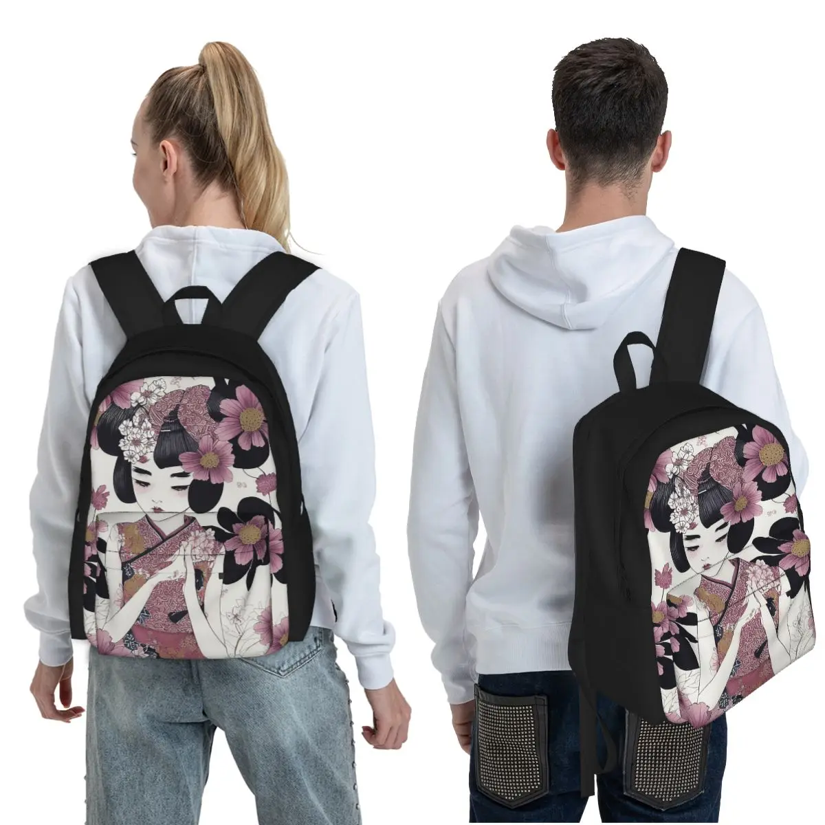 GEISHA GIRL Student Backpack School Bag Hiking Travel Daypack for Men Women Fashion Bookbag Shoulder Bags