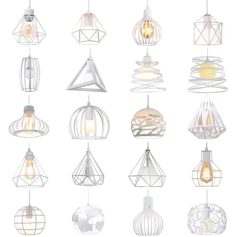 Moderno pingente de luz industrial do vintage branco forjado gaiola luminária para sala estar quarto sala jantar loft decoração casa e27