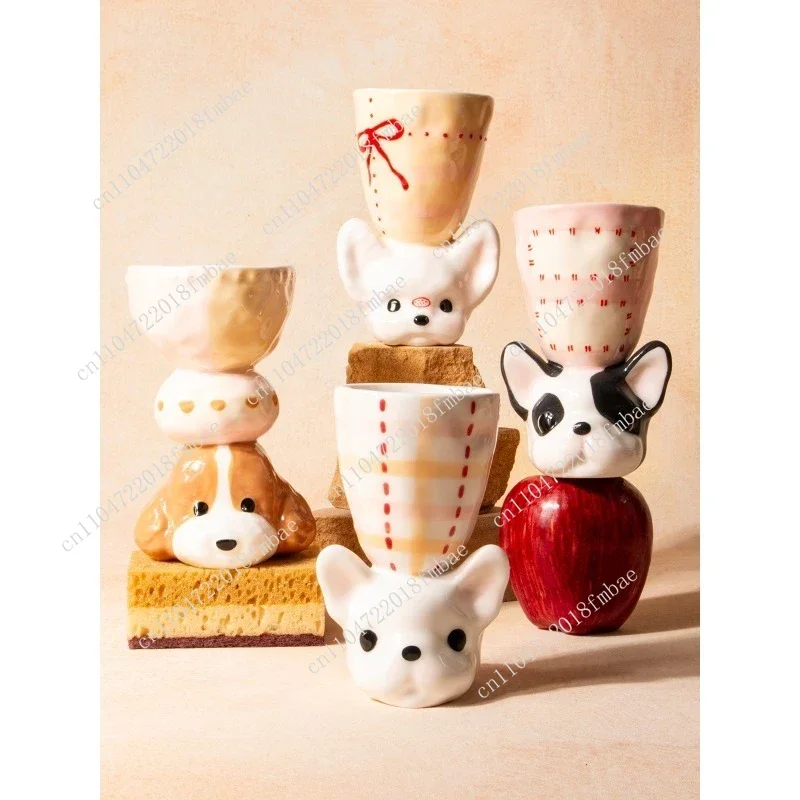 Limited cute puppy cup handmade ceramic glass wine glass creative girl wedding birthday gift