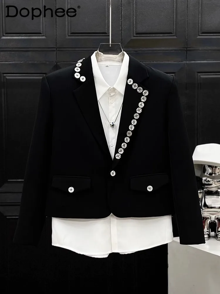 

Male Niche Design Fashion Asymmetrical Button Tailored Coats Men 2025 New Light Luxury Suit Jacket Trendy Casual Suit Jackets