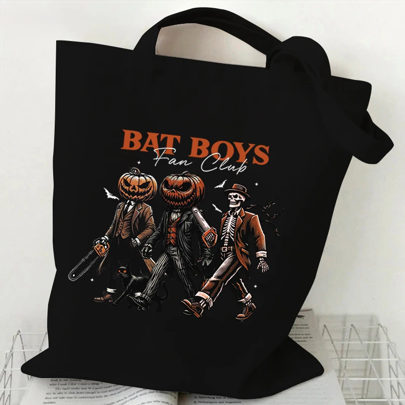 Spooky Halloween Tote Bags Women Horror Skeleton Design Canvas Shopping Bag Unisex Flower Skeleton Vintage Style Shoulder Bags