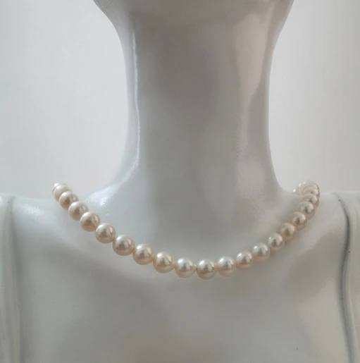 Custom Woman Pearl Necklace 7-8mm Round Freshwater Pearls White With Pink Overtone Natural Pearls String Bead For Making Jewelry