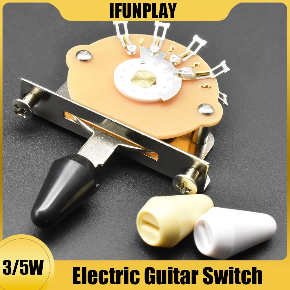 Electric Guitar 3 Way or 5-Way Pickup Selector Switch with Black/White/Yellow Knob