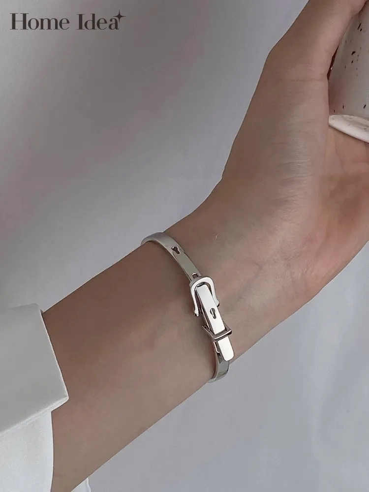 

Fashion S925 Sterling Silver Women Bracelets Personalized Adjustable Designer Belt Buckle Silver Bracelet