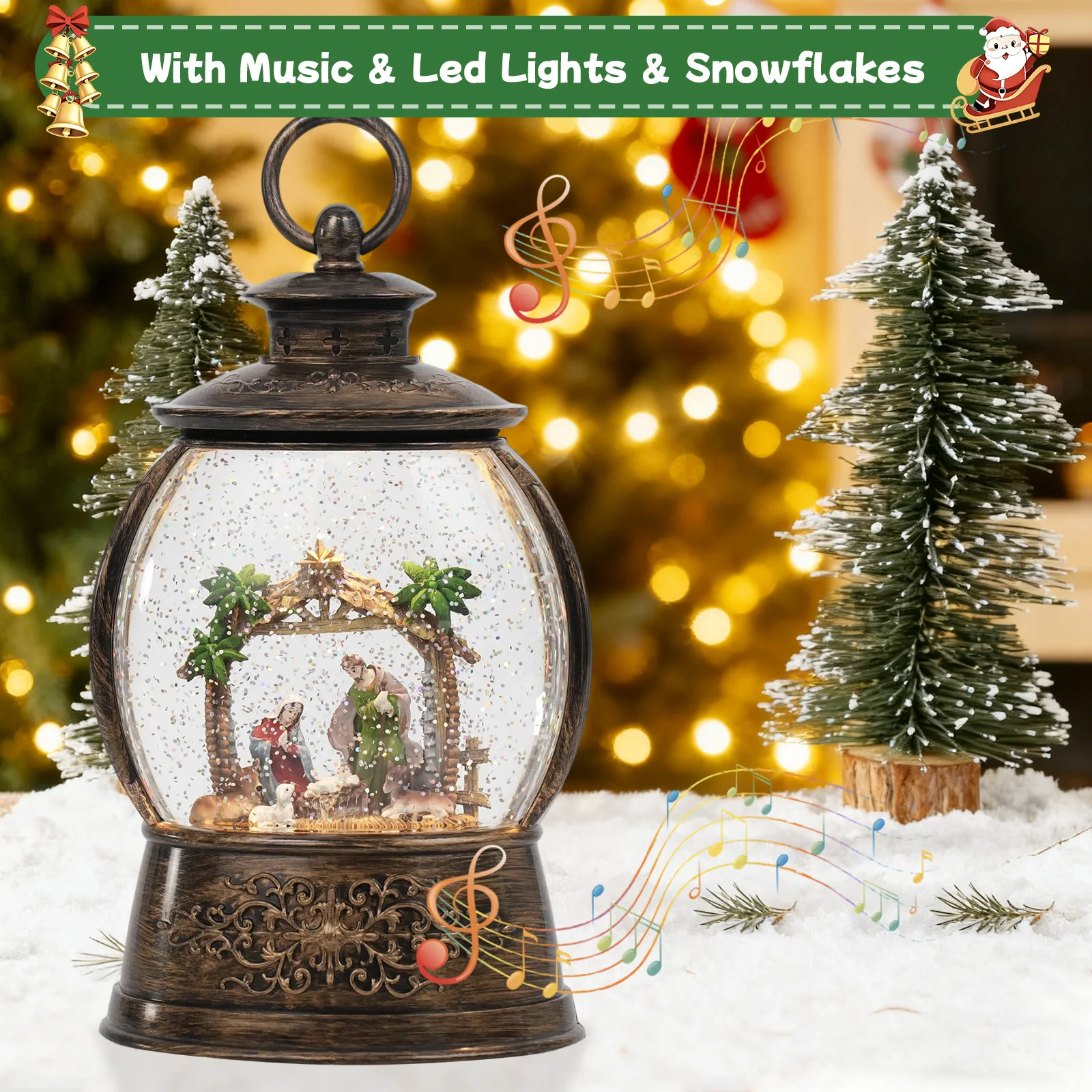 عيد الميلاد الموسيقى سنو غلوب فانوس اتجاهين بالطاقة عيد الميلاد الديكور مع الألحان المهدئة، مناسبة لغرف النوم والمنازل، O