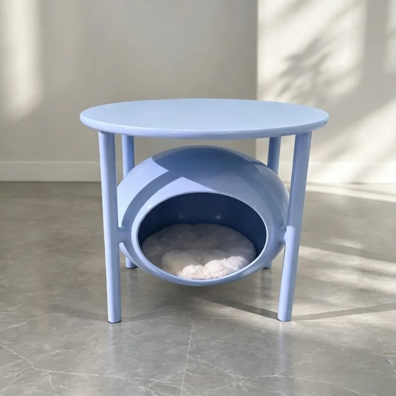 Human‑Pet Shared Side Table Pet House, Fiberglass Semi‑Enclosed All‑Season Cat Dog Bed Cave Indoor Home Furniture