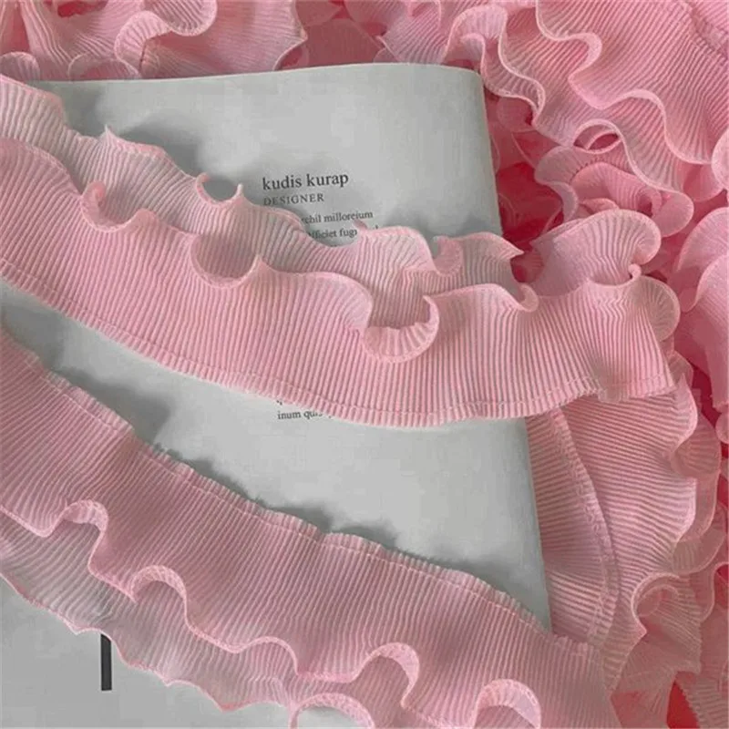 7CM Wide Double Layers Soft Chiffon Elastic Ruffle Lace Trim Embroidery Frilled Ribbon Dresses Apparel DIY Sewing Guipure Decor