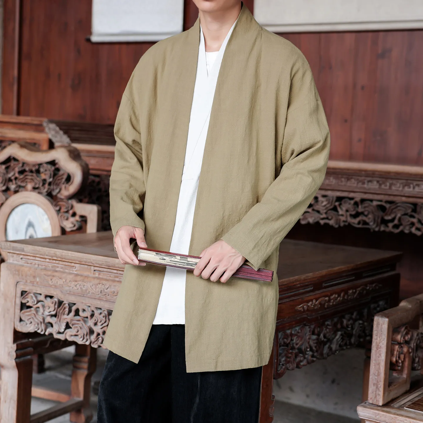kimono Shirts Mens Japanese Samurai Traditional Casual Tang Suit Shirts  Solid Color Loose Cotton Comfortable Jacket Men's Brand